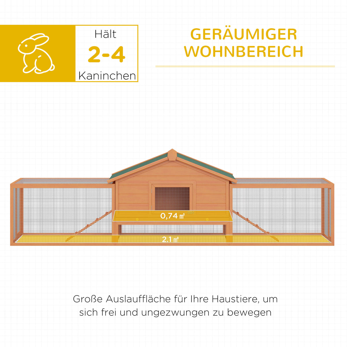 PawHut Kleintierstall Kleintierkäfig, 2 Freigehegen, 2 Rampen, 309 cm x 79 cm x 86 cm, Natur + Grün
