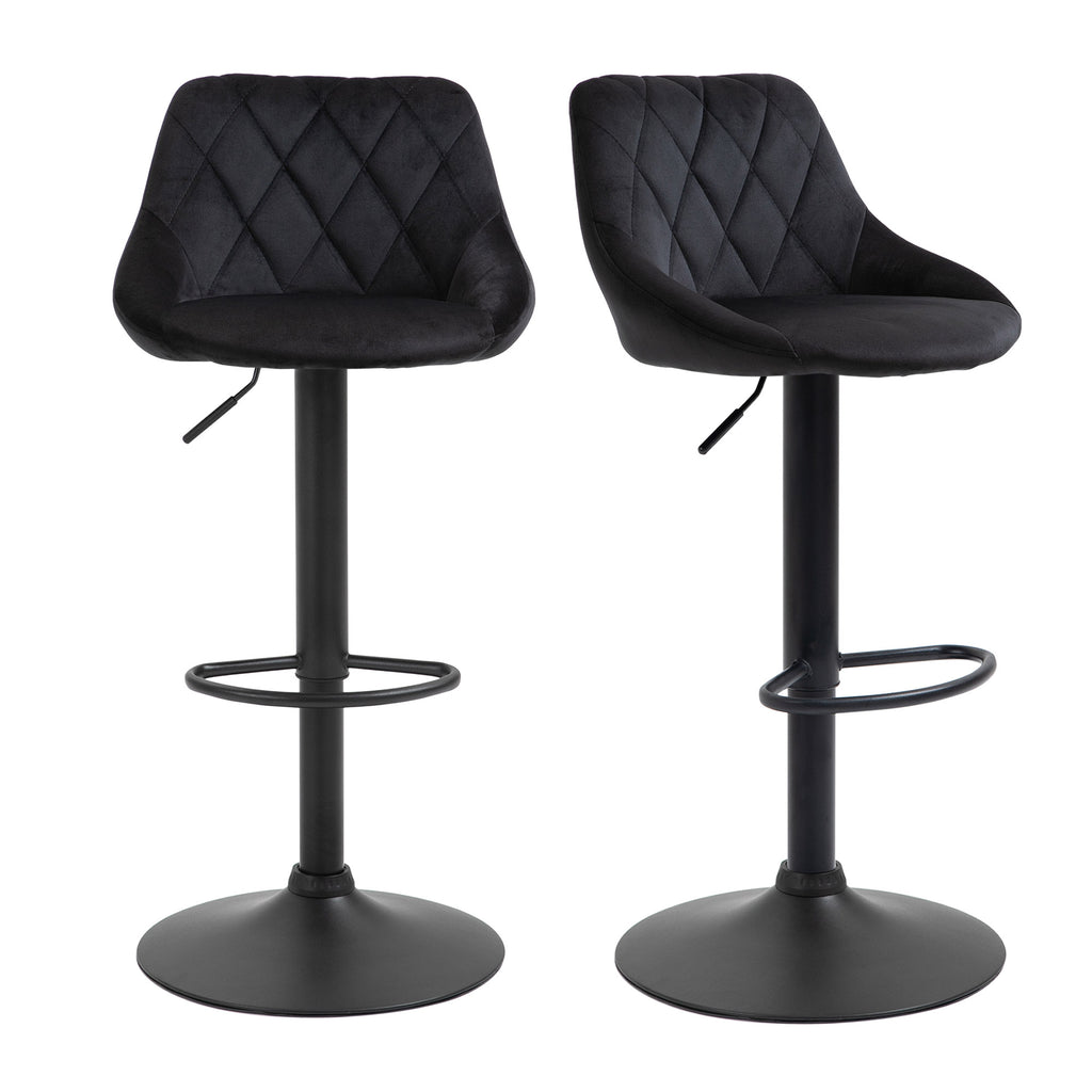 HOMCOM Barhocker 2er-Set Barstuhl mit Lehne, Samt-Optik, Stahlgestell, Höhenverstellbare Küchenstühle mit Fußstütze Drehbar Tresenhocker, Schwarz