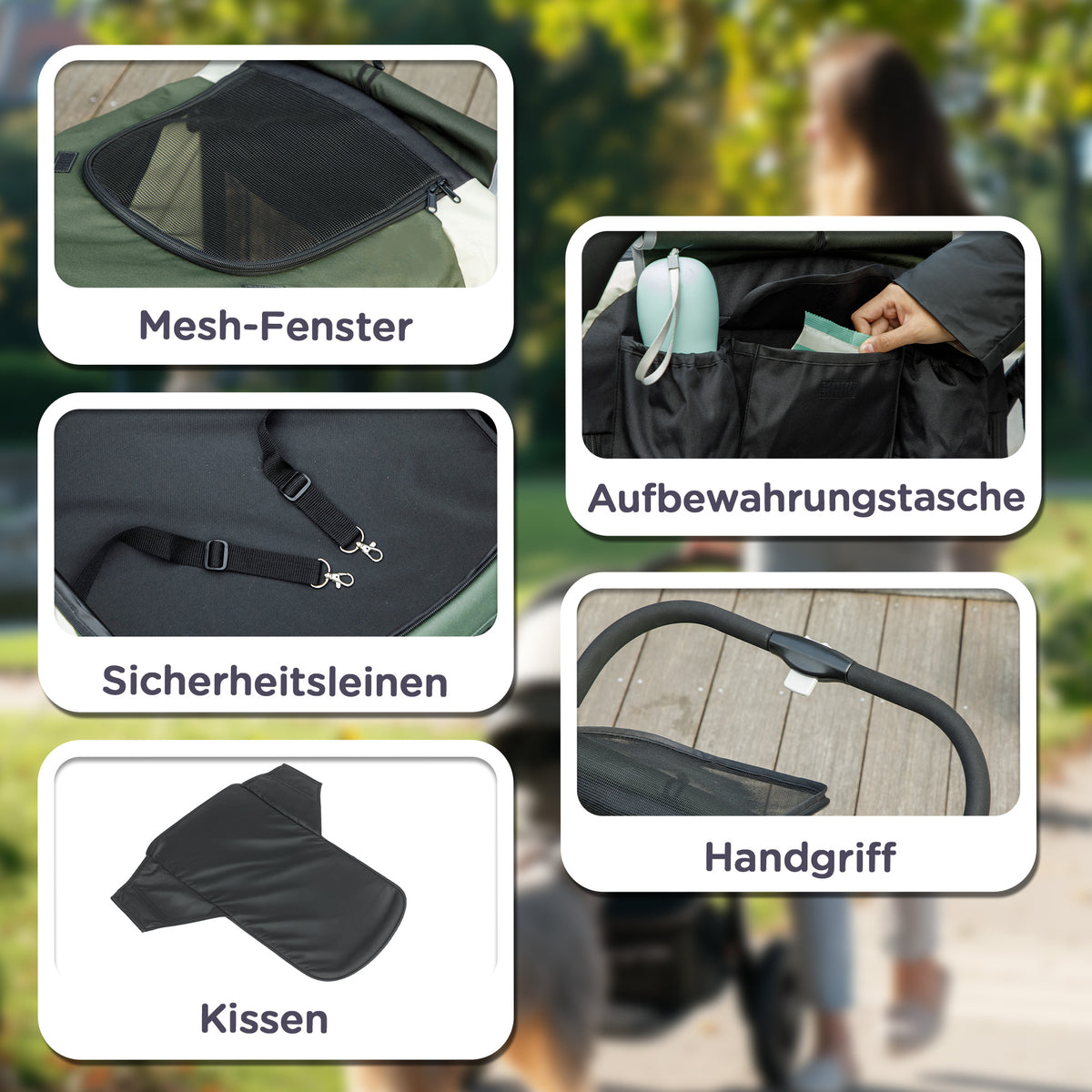PawHut Hundewagen, Faltbarer Hundebuggy für große Hunde, Haustierwagen mit 4 Rädern, Sicherheitsleinen, Bremsen, Dunkelgrün