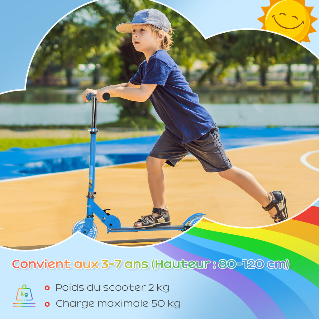 HOMCOM Roller für Kinder von 3 bis 7 Jahren klappbar mit leuchtenden PU-Rädern und Musik 67 x 32 x 78 cm Blau