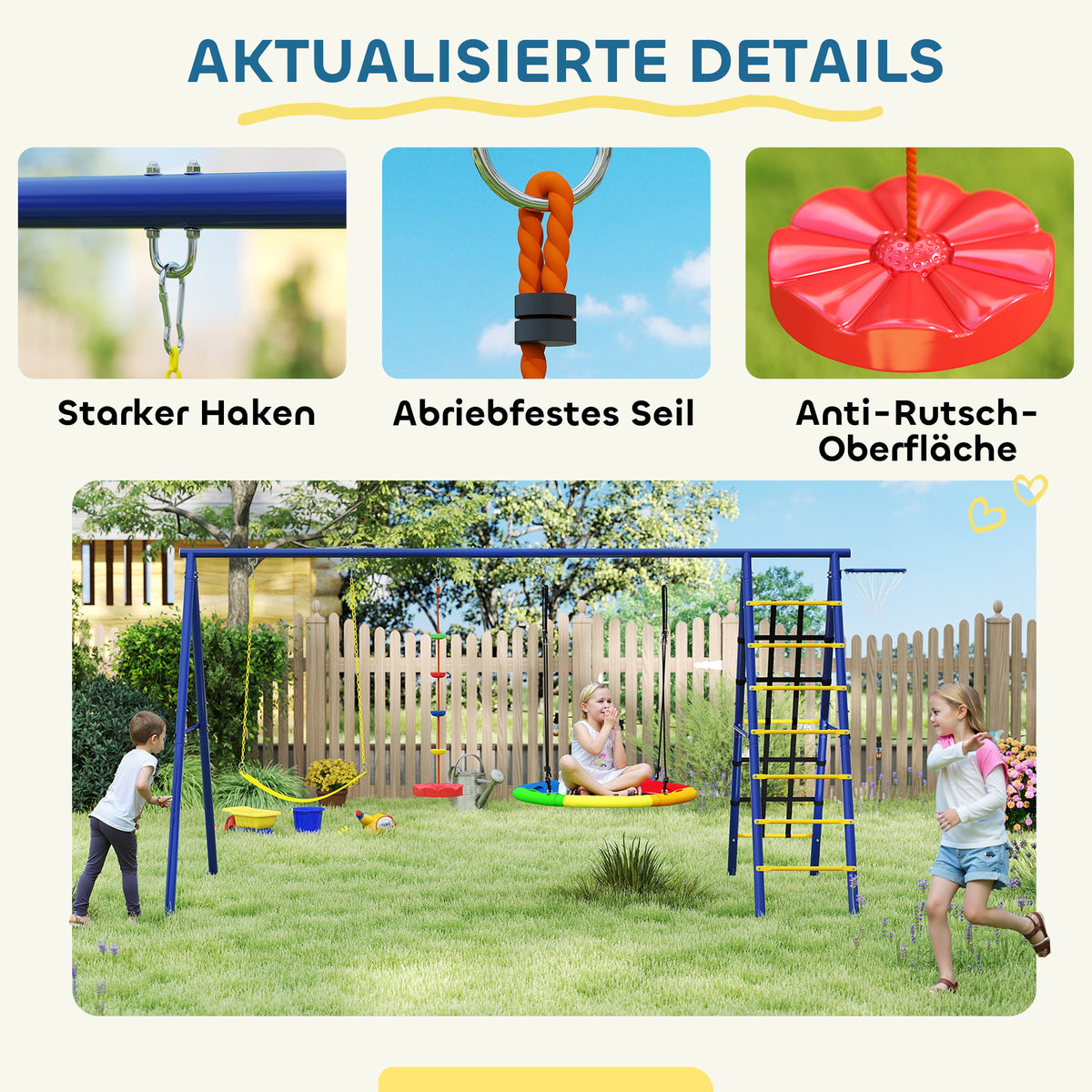 AIYAPLAY Kinderschaukel-Set, Stahl, 3-8 Jahre, 6-in-1-Design, Bunt