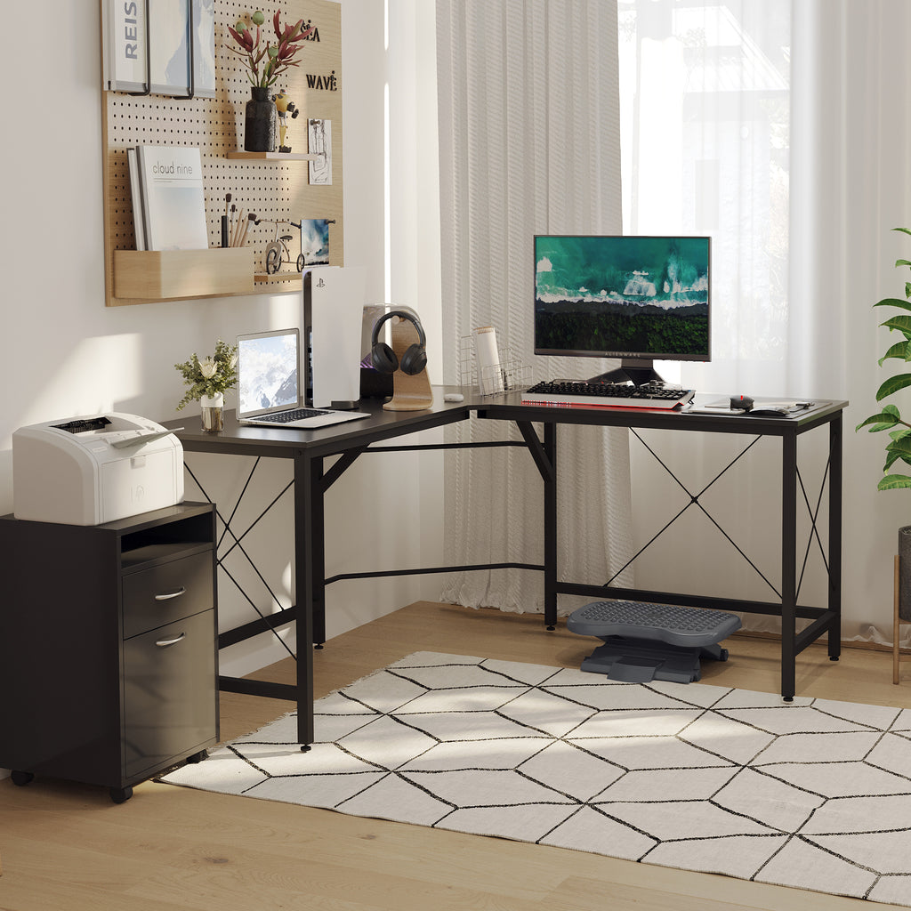 HOMCOM Computertisch Schreibtisch L-Form Eckschreibtisch Winkelschreibtisch MDF Schwarz 150 x 150 x 76 cm