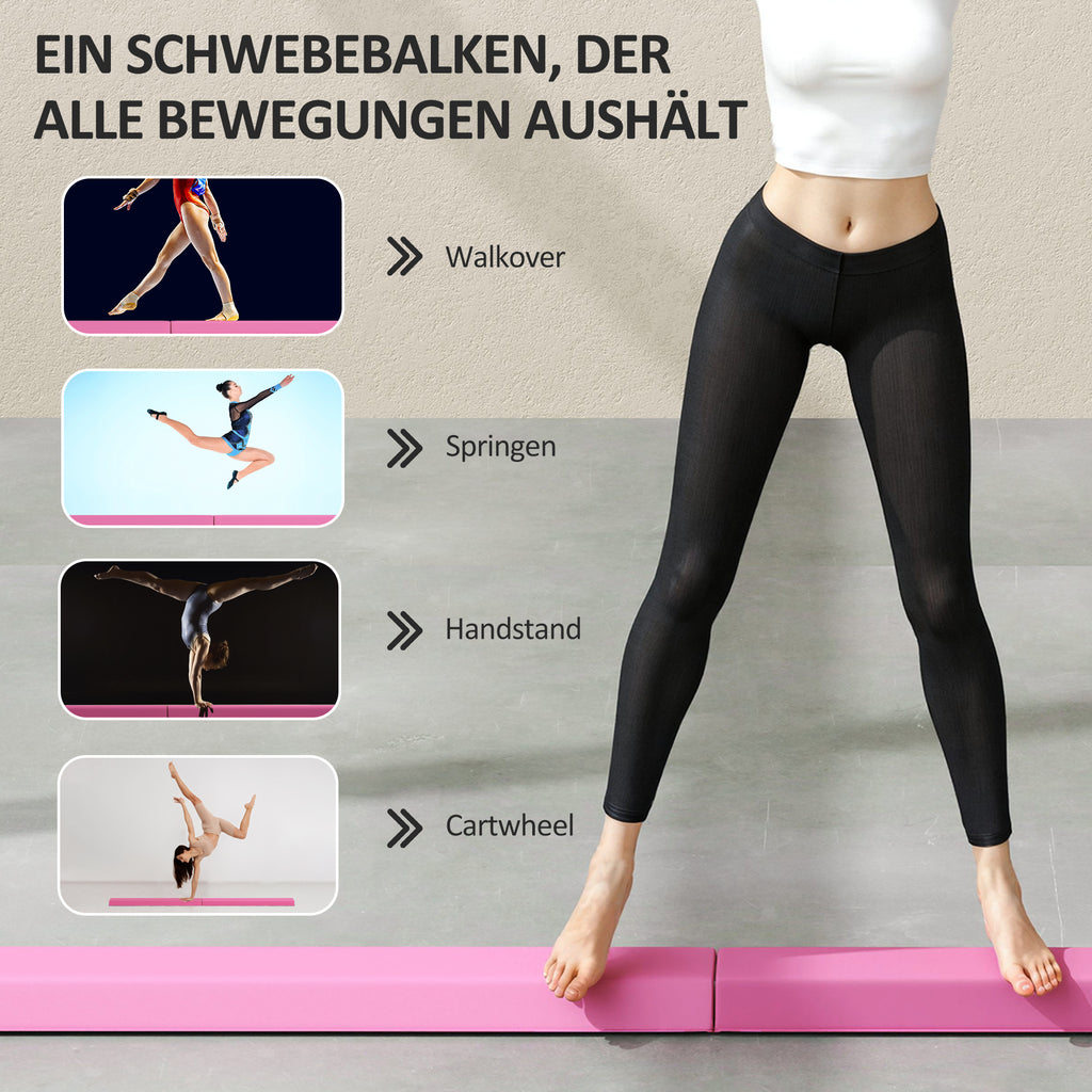 SPORTNOW Schwebebalken 2,4 m, faltbar, rutschfester Boden, für 3+ Jahre, bis 80 kg, Hellrot