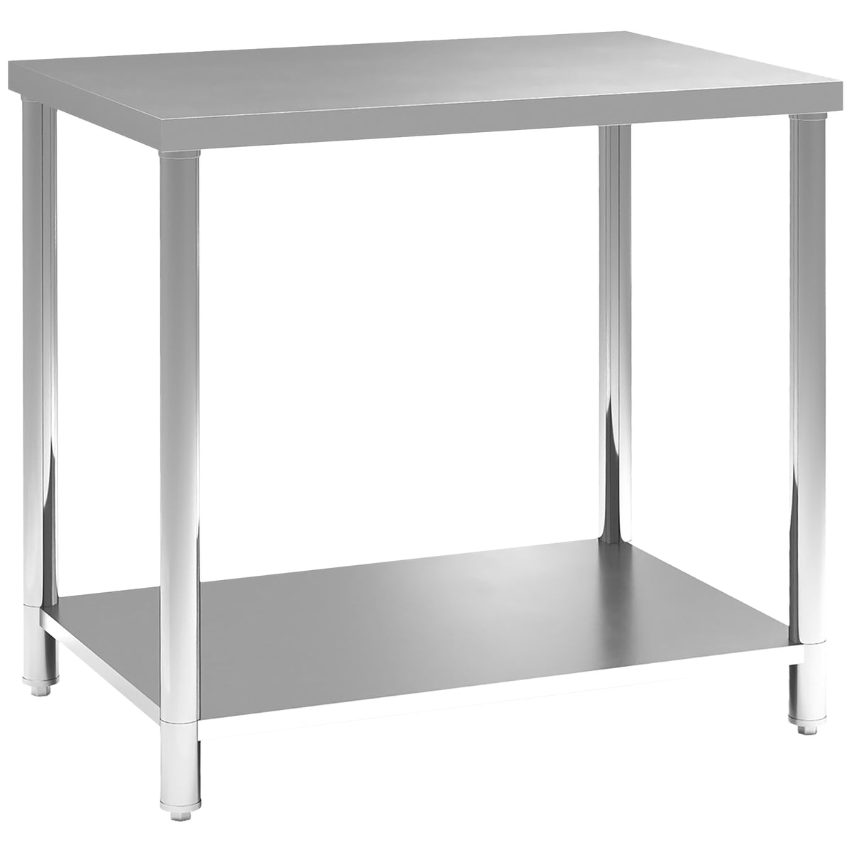 HOMCOM Arbeitstisch aus Edelstahl, 2 Regale, für Küche, Garage, Garten, 90 x 60 x 86 cm, silber