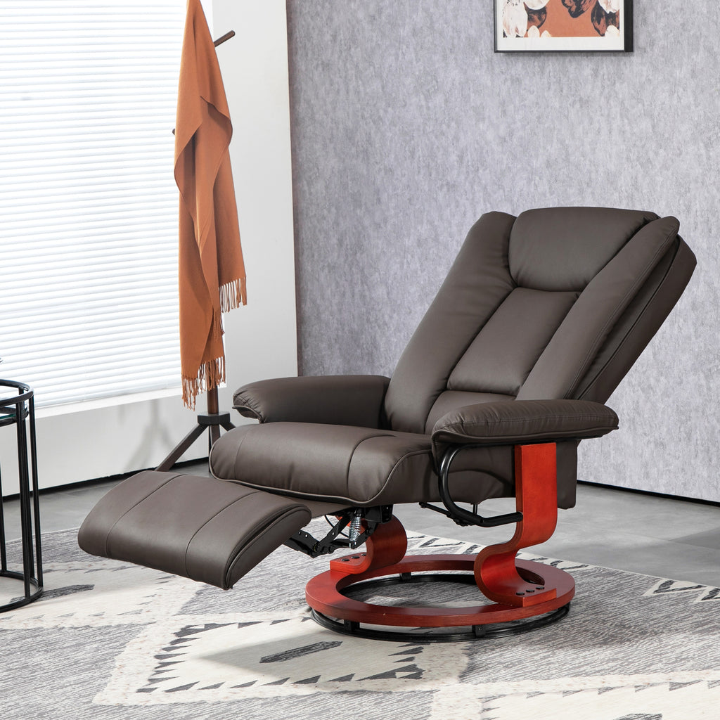 HOMCOM Relaxsessel mit Liegefunktion, drehbar, bis 150 kg, Kunstlederbezug, Stahlrahmen, Braun
