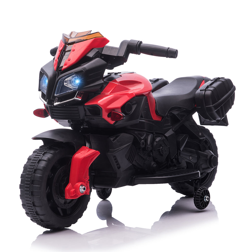 HOMCOM Kinder Elektromotorrad 6 V 3 km/h Licht- und Soundeffekte abnehmbare Räder Trittbretter Seitentaschen Metall PP Rot Schwarz