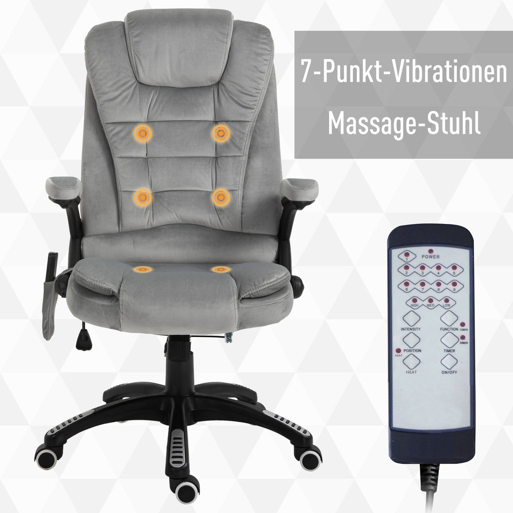 Vinsetto Bürostuhl mit Vibrationsmassage, Ergonomisch Schreibtischstuhl mit Heiz-, Liegefunktion, Höhenverstellbar Chefsessel mit Fernbedienung, Seitentasche, Samtoptik, Braun