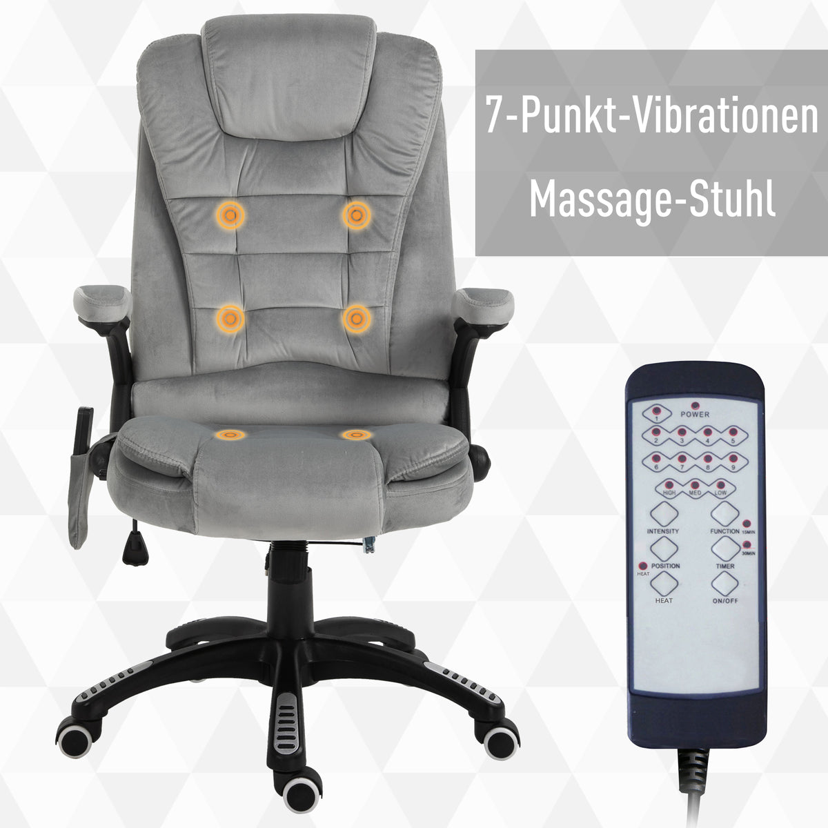 Vinsetto Bürostuhl mit Vibrationsmassage, Ergonomisch Schreibtischstuhl mit Heiz-, Liegefunktion, Höhenverstellbar Chefsessel mit Fernbedienung, Seitentasche, Samtoptik, Braun