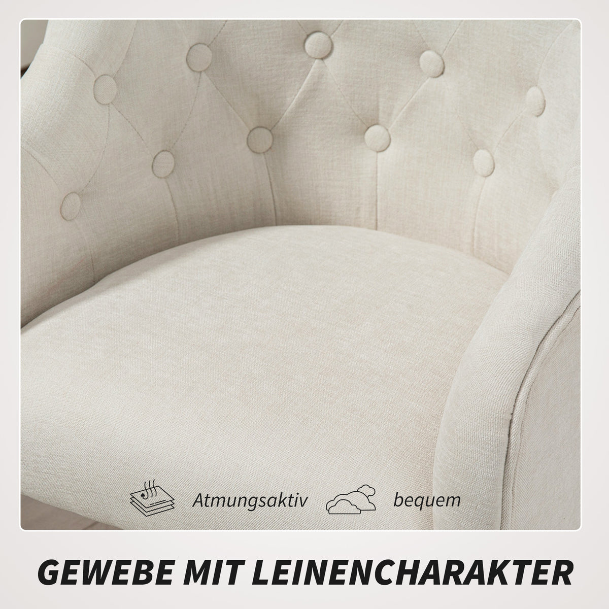 HOMCOM Gepolsterter Bürostuhl, Schreibtischstuhl in Leinenoptik, goldfarbene Beine, höhenverstellbar, Beige