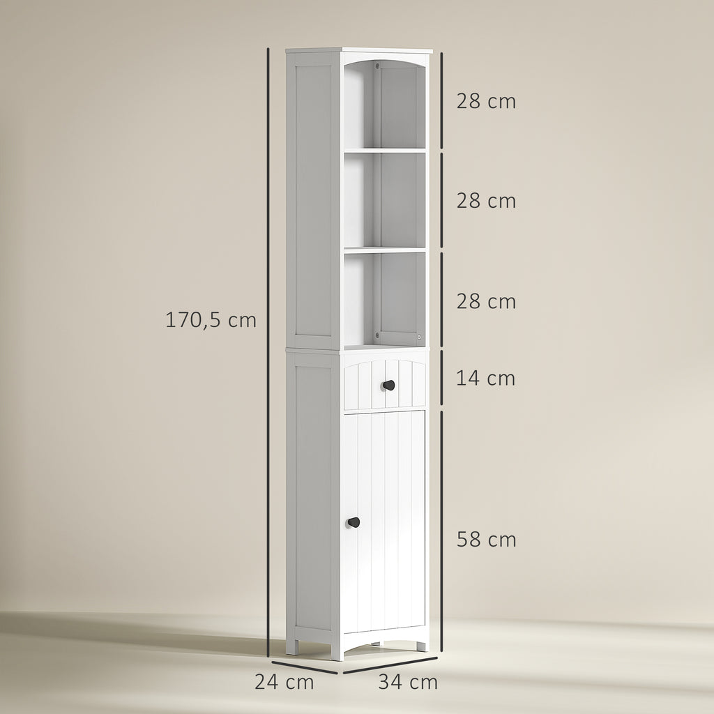 HOMCOM Badezimmerschrank mit 3 Regalen, 1 Schublade, robust, MDF, Weiß