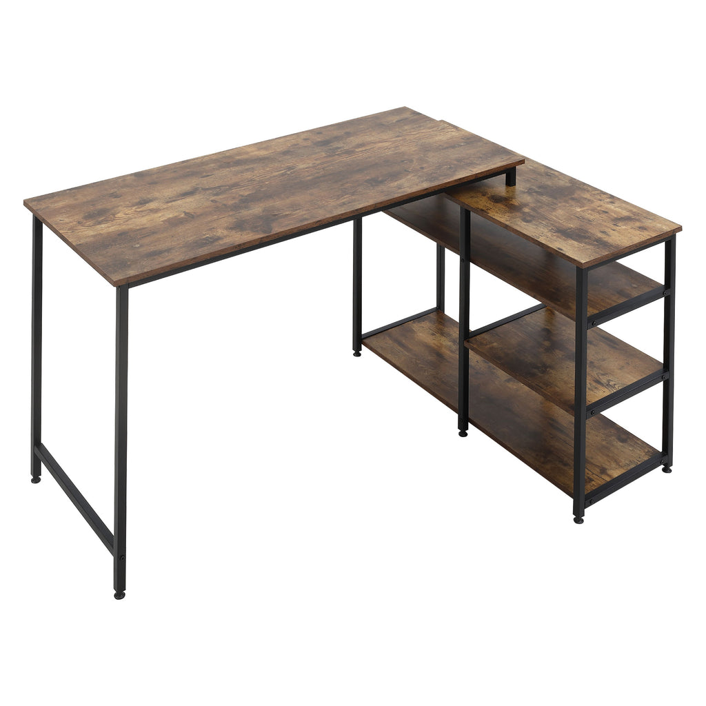 HOMCOM Eckschreibtisch Winkelschreibtisch PC-Tisch Computertisch Bürotisch Regal Schublade L-Form Spanplatte Metall Rustikales Braun 135 x 90 x 79 cm