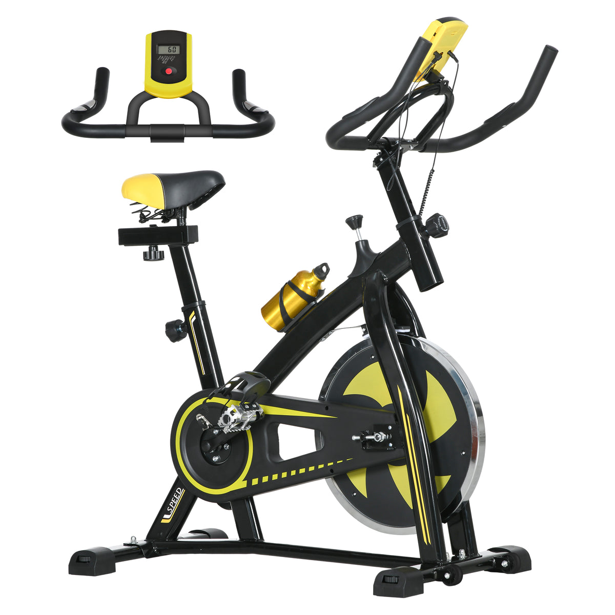 SPORTNOW Heimtrainer, leise, anpassbarer Widerstand, Pulssensor, Monitor, Gelb