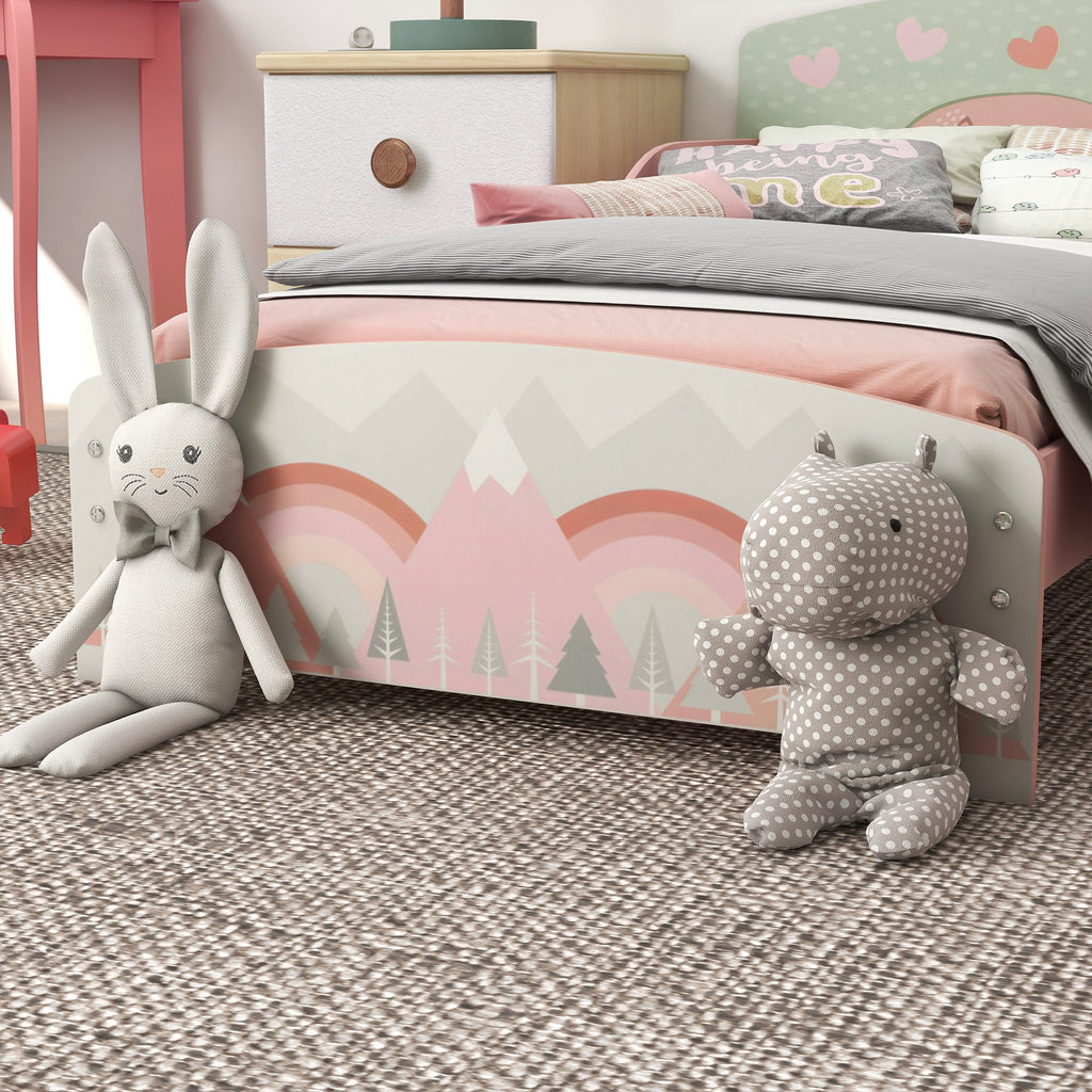 ZONEKIZ Kinderbett 3-6 Jahre mit Sicherheitsbarrieren und Mustern Abmessungen 77 x 143 x 60 cm Lattenrost inklusive - rosa
