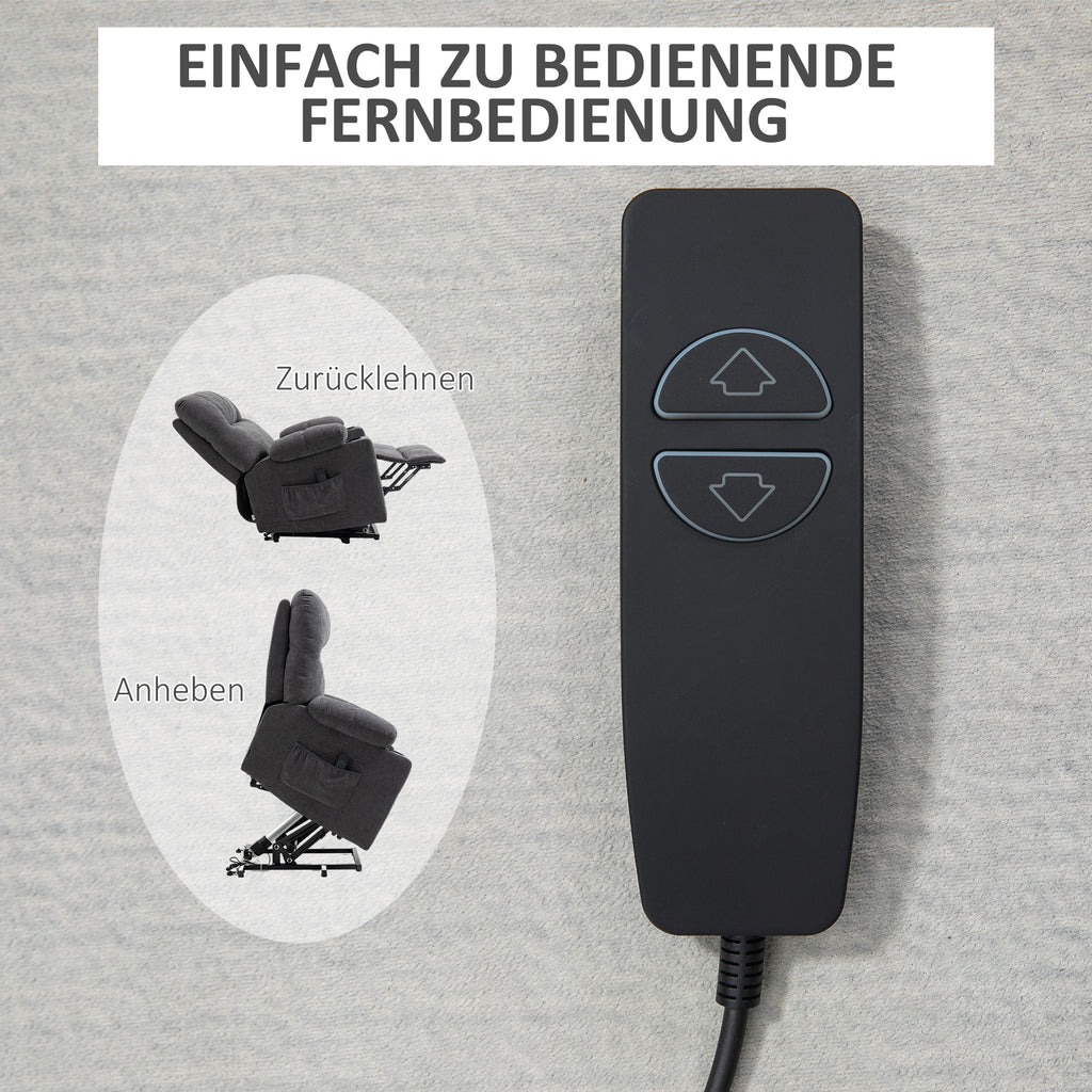 HOMCOM Aufstehhilfe Seniorensessel, Liegefunktion, inkl. Fernbedienung, 144 cm x 91 cm x 88 cm, Dunkelgrau