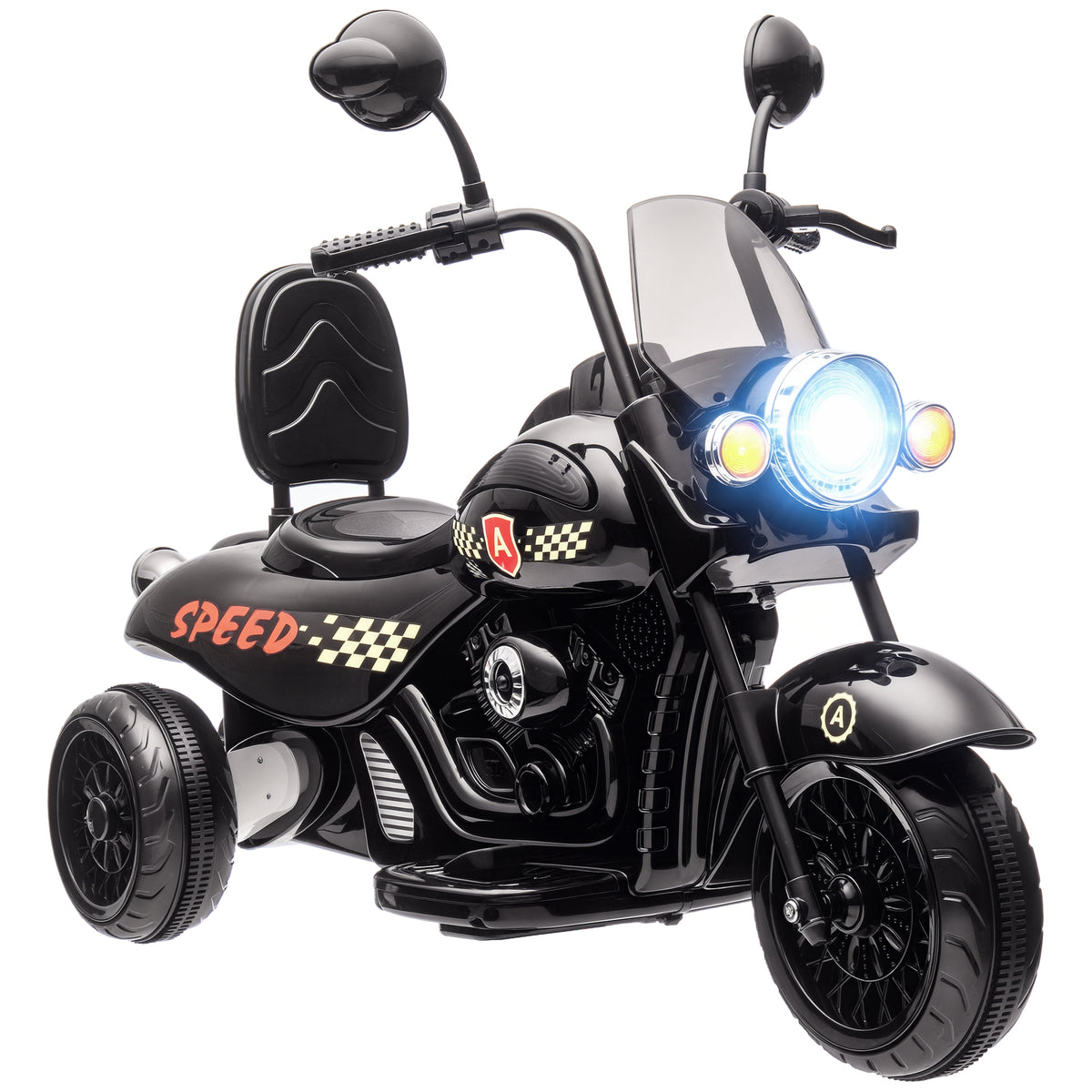 AIYAPLAY Elektro-Kindermotorrad, 3-5 km/h, Chopper, Licht & Musik, für Kinder 3-6 Jahre, Schwarz