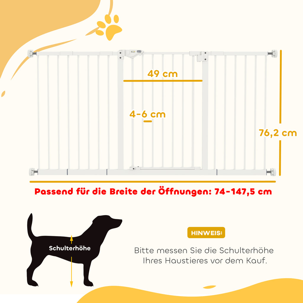 PawHut Hunde-Absperrgitter, erweiterbar, Klemmmontage, Metall, 136x76cm, Weiß