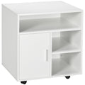 HOMCOM Druckerständer Druckertisch Bürowagen Rollwagen mit Schrank+Regale Spanlatte Weiß 60 x 50 x 65,5 cm