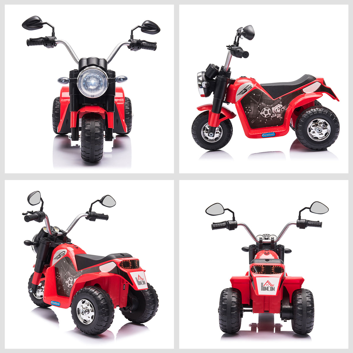 HOMCOM Elektrisches Kinderchopper Geländemotorrad 6 V 20 W Vorwärts- und Rückwärtslauf 3 Räder Licht- und Soundeffekte Rot Schwarz