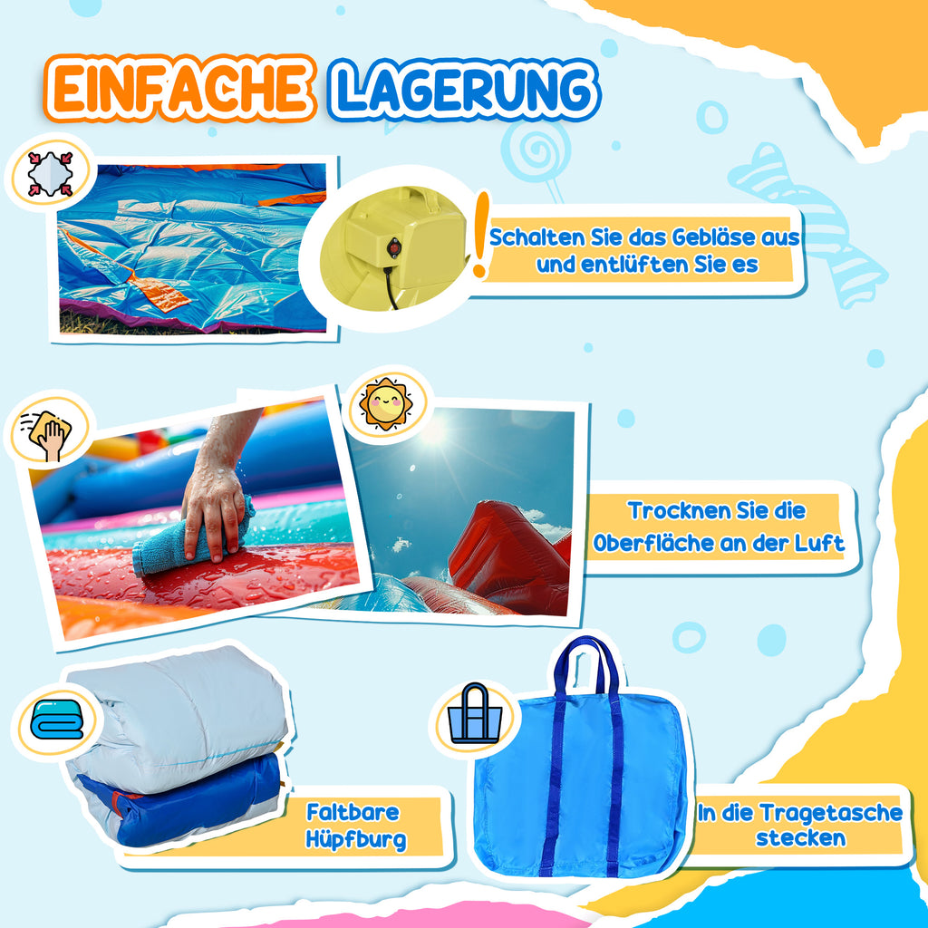 Outsunny Hüpfburg mit Rutsche, Wasserdüse, Wasserbecken, Tunnel, 435 x 435 x 200cm