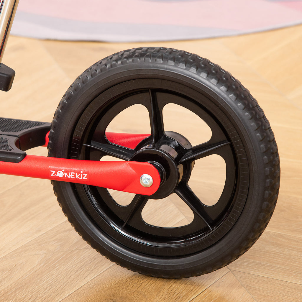 HOMCOM Laufrad für Kinder Ohne Pedale für Kinder von 3 bis 5 Jahren 12-Zoll EVA-Räder Höhenverstellbarer Sattel und Lenker rutschfeste Fußstütze Stahl Rot Schwarz