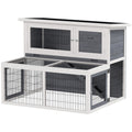PawHut Hasenstall 2 Ebenen mit klappbar Dach Kaninchenstall aus Vollholz Winterfest Doppelstockhaus 122x95x93,5 cm Grau