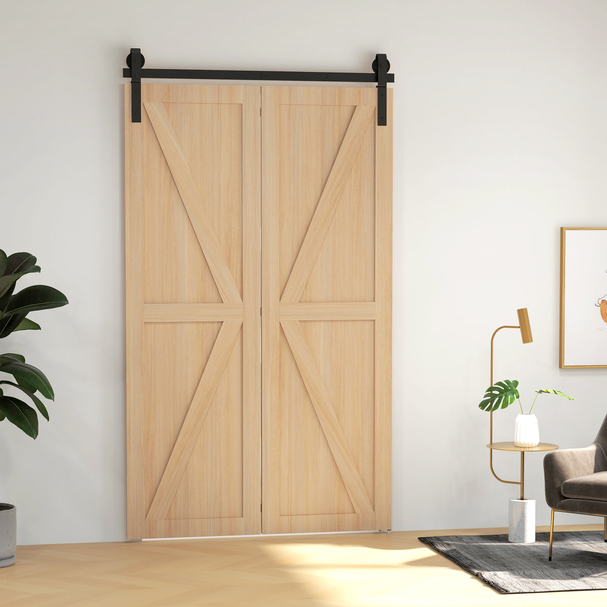 HOMCOM 122 CM Schiebetürbeschlag Set für Falttüren für 2 Türen aus Kohlenstoffstahl