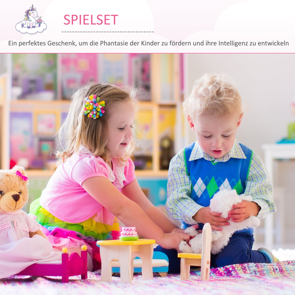 HOMCOM 2-Set Kinderschminktisch mit Hocker Frisiertisch Frisierkommode mit Schublade Spiegel für Kleinkind Mädchen Akryl Rosa+Weiß 49 x 34 x 90 cm
