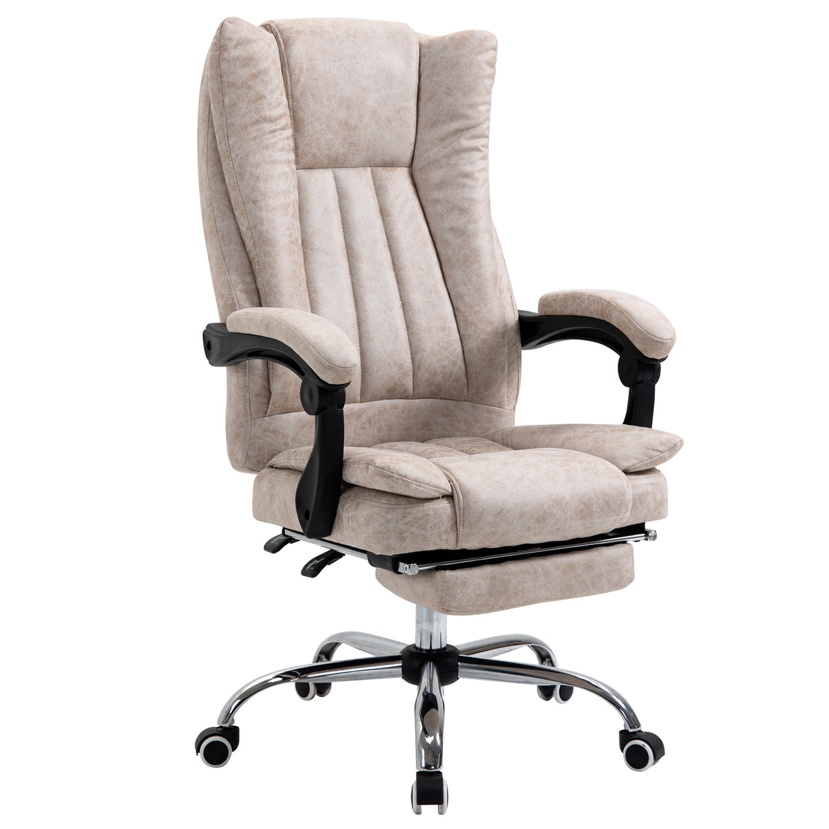 Vinsetto Bürostuhl Drehstuhl mit Liegefunktion Fußstütze Bürosessel Sitzhöhenverstellung Stuhl Schreibtischstuhl Mikrofaser Kunststoff Metall Nylon Beige+Schwarz+Silber 63 x 71 x 110-118 cm