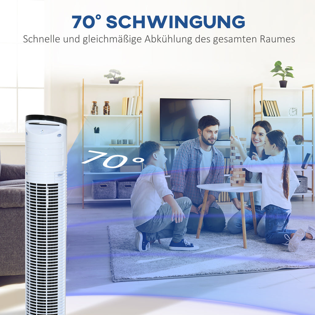 HOMCOM Turmventilator mit Fernsteuerung 70° Oszillierender Standventilator 78,5cm Säulenventilator 50 W 3 Modi & 3 Geschwindigkeiten Schwarz+Weiß