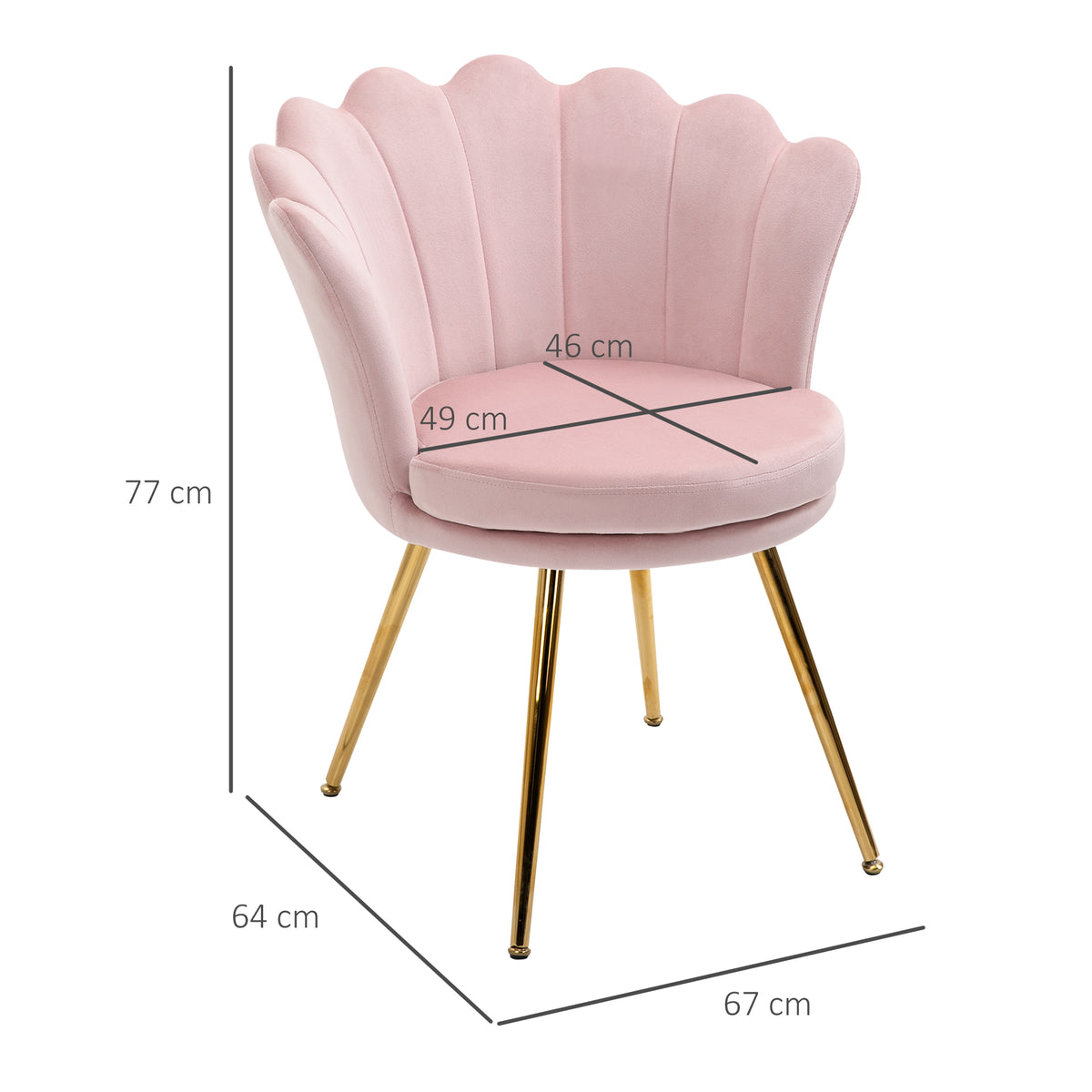 HOMCOM Sessel mit lotusförmigem Design, vergoldete Metallbeine, Schaumstoffpolster, Rosa