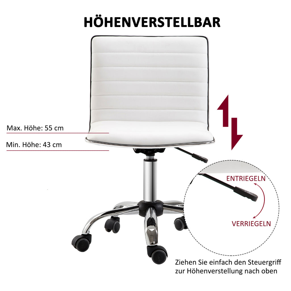 HOMCOM Friseurstuhl, Salonstuhl mit Rückenlehne, Höhenverstellbar, Stahl PU, Weiß, 48 x 52 x 78-90 cm