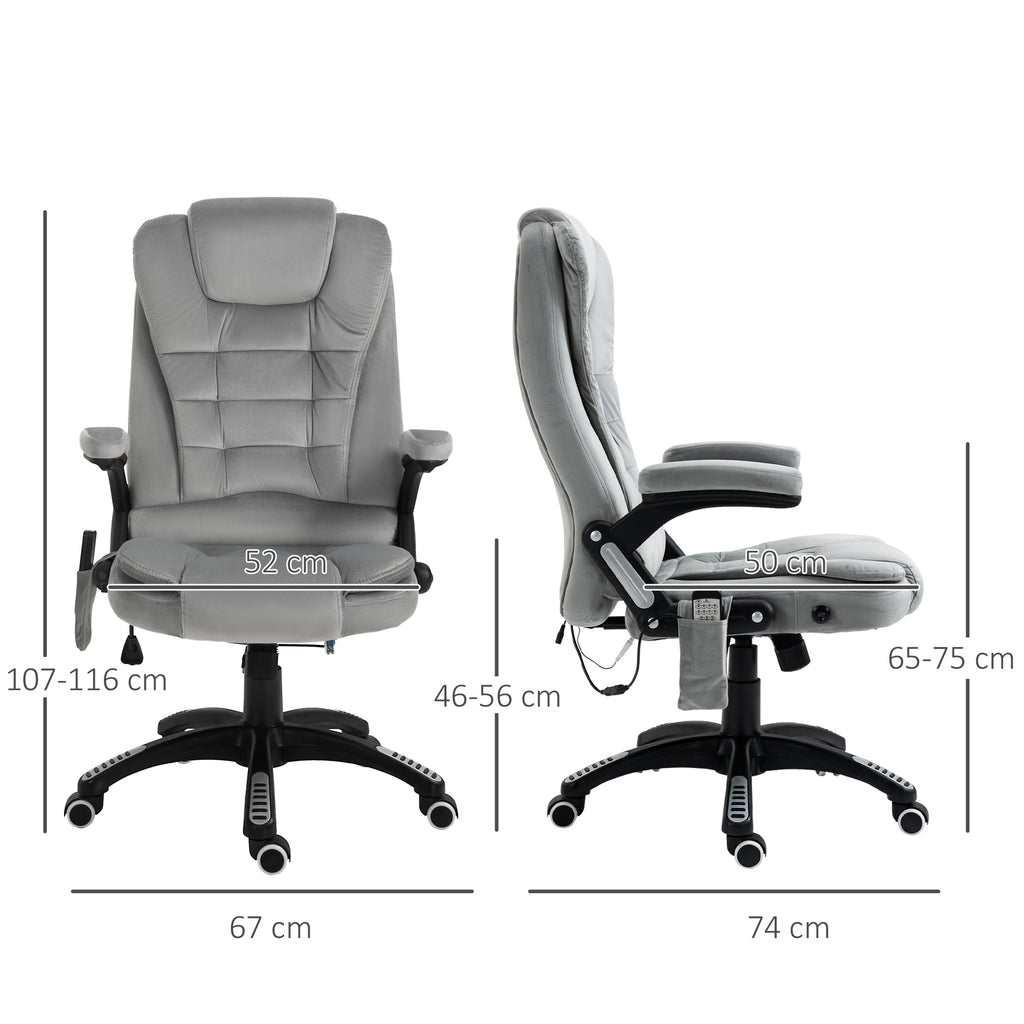 Vinsetto Bürostuhl mit Vibrationsmassage, Ergonomisch Schreibtischstuhl mit Heiz-, Liegefunktion, Höhenverstellbar Chefsessel mit Fernbedienung, Seitentasche, Samtoptik, Braun