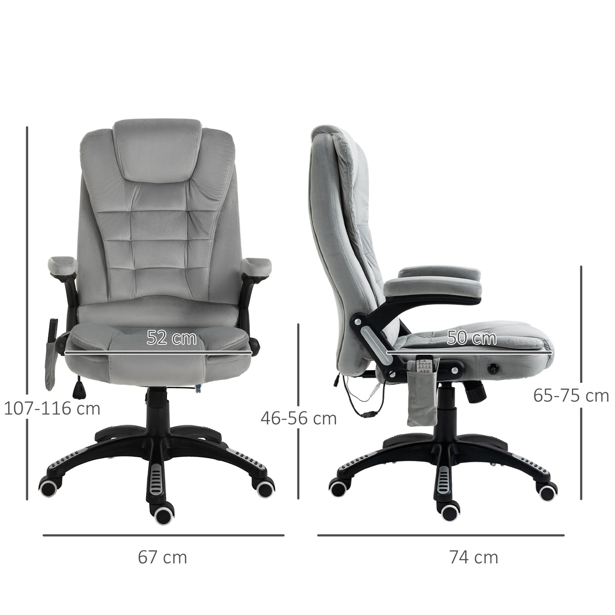 Vinsetto Bürostuhl mit Vibrationsmassage, Ergonomisch Schreibtischstuhl mit Heiz-, Liegefunktion, Höhenverstellbar Chefsessel mit Fernbedienung, Seitentasche, Samtoptik, Braun