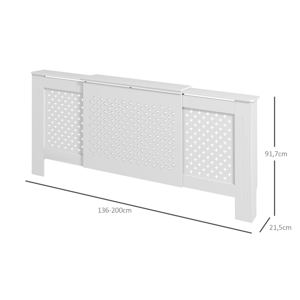 HOMCOM Verstellbare Heizkörperverkleidung mit zeitgenössischem Design Ausziehbare Länge 136-200 x 21,5 x 91,7 cm Weiß