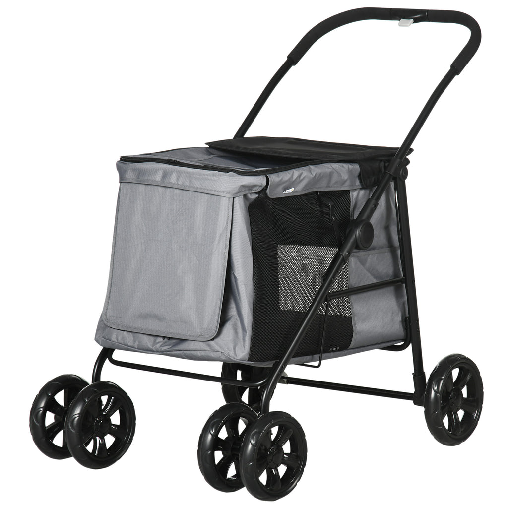 PawHut Hundebuggy Hundewagen bis 20 kg Klappbar 3 Seitentasche 102 cm x 62 cm x 105 cm Grau