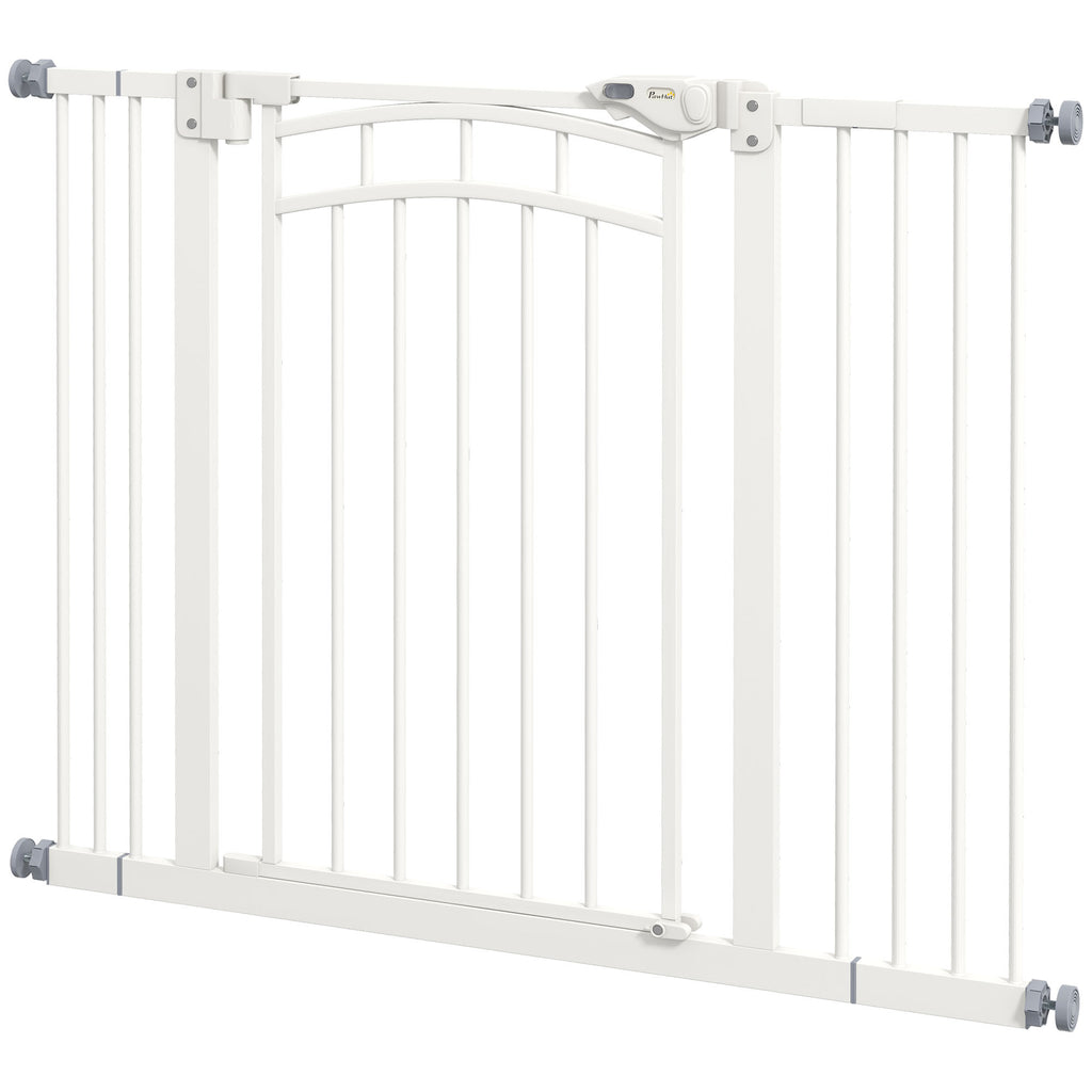 PawHut Treppenschutzgitter Hundeschutzgitter, automatisches Schließen, Einhandbedienung,100 cm x 4 cm x 76 cm, Weiß