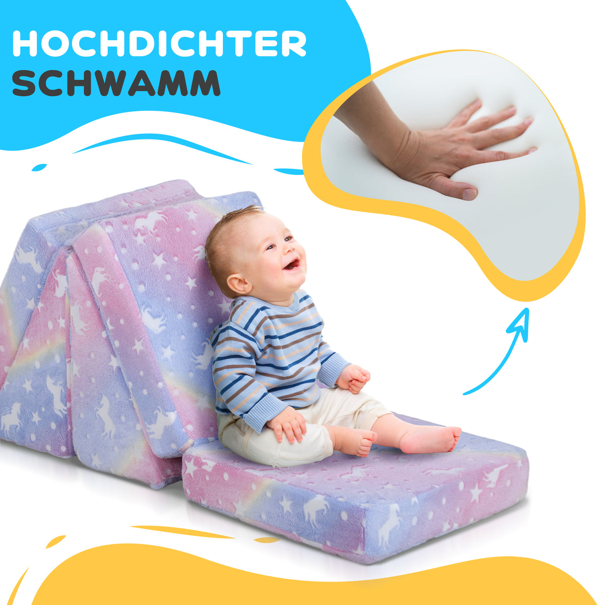 AIYAPLAY Modulares Spielsofa-Set für Kinder, 5-teilig, Treppe, Matratze, Pony- und Sternenmuster, leuchtet im Dunkeln, Rosa