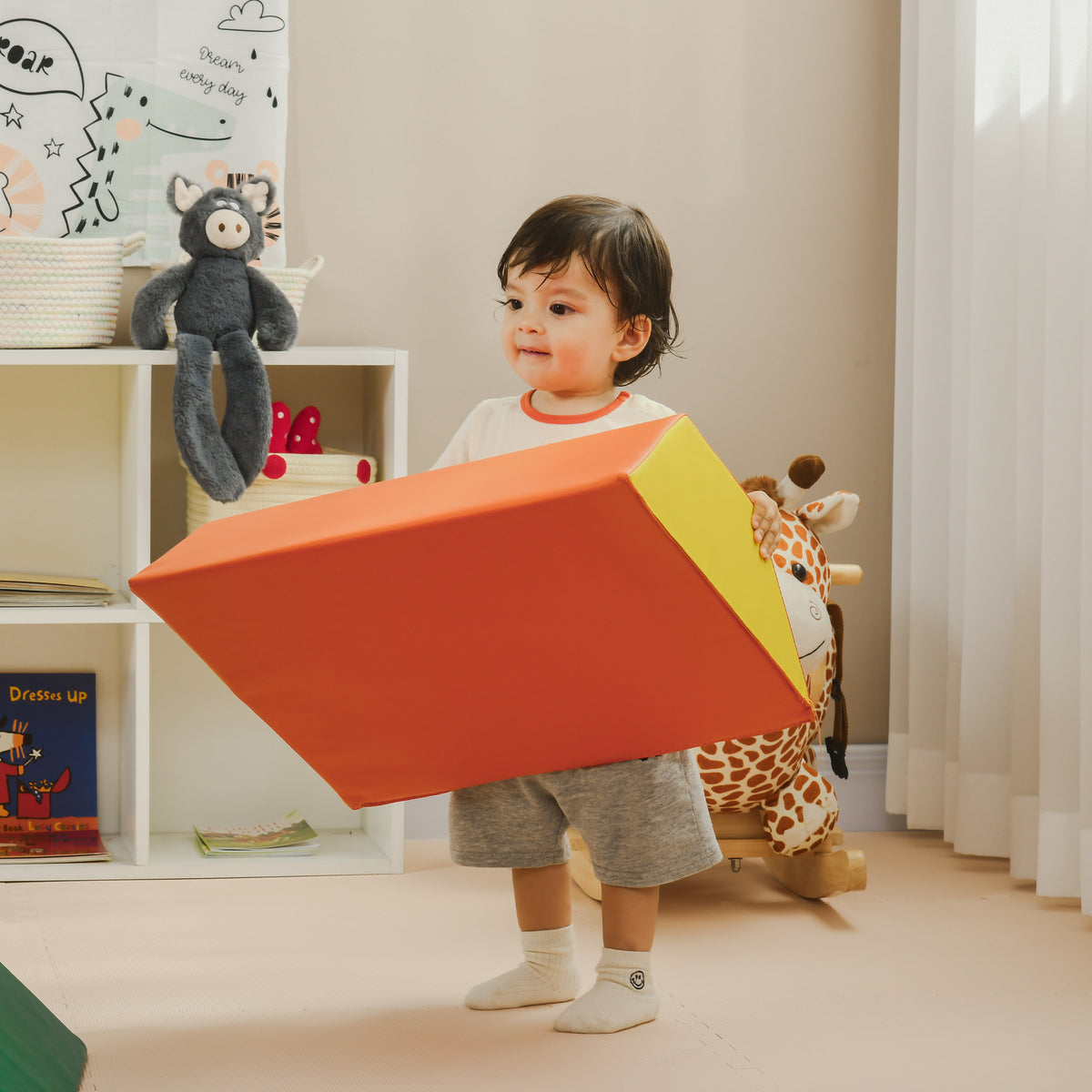 HOMCOM Set Weiche Bausteine für Kinder mit 5 rechteckigen und trapezförmigen Blöcken, aus PU und EPE, 48,3x19,1x48,3 cm, Multicolor