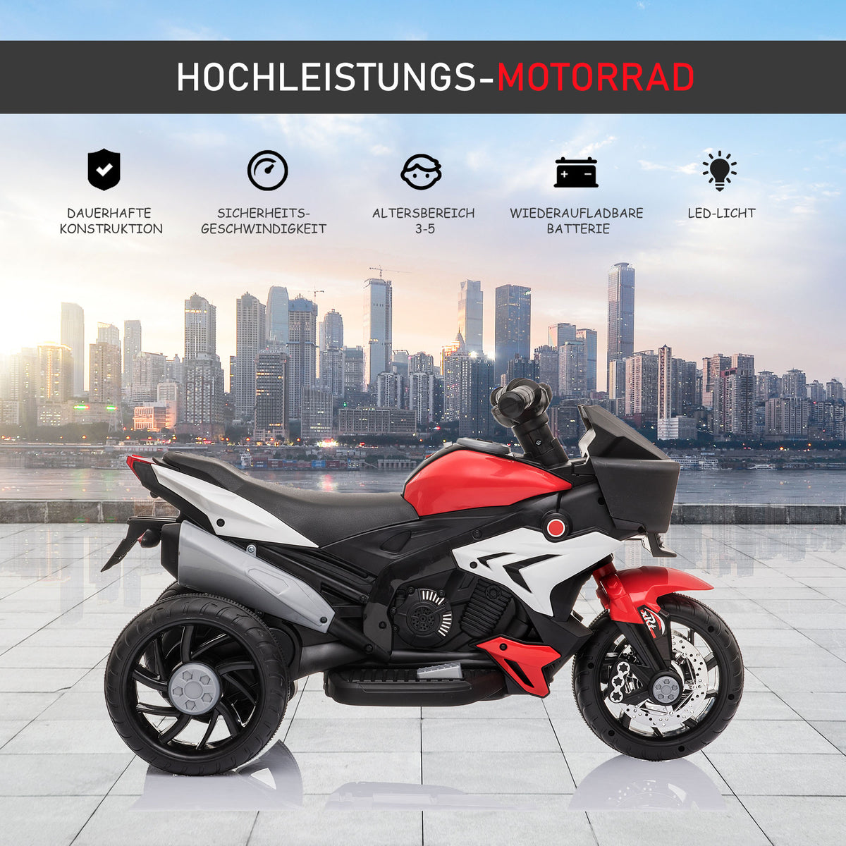 HOMCOM Elektro-Kindermotorrad für Kinder 37-95 Monate Rot+Weiß