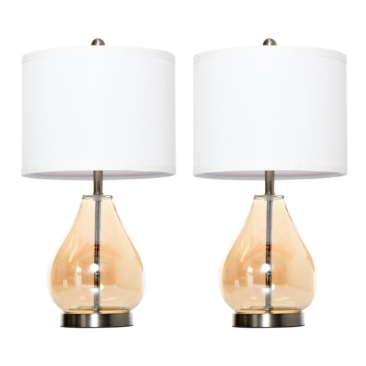 HOMCOM 2-Set Tischlampen Tischleuchten E27-Fassung Nachttischlampe 40 W Glas Leinen Stahl Bernstein Ø30 x 56H cm