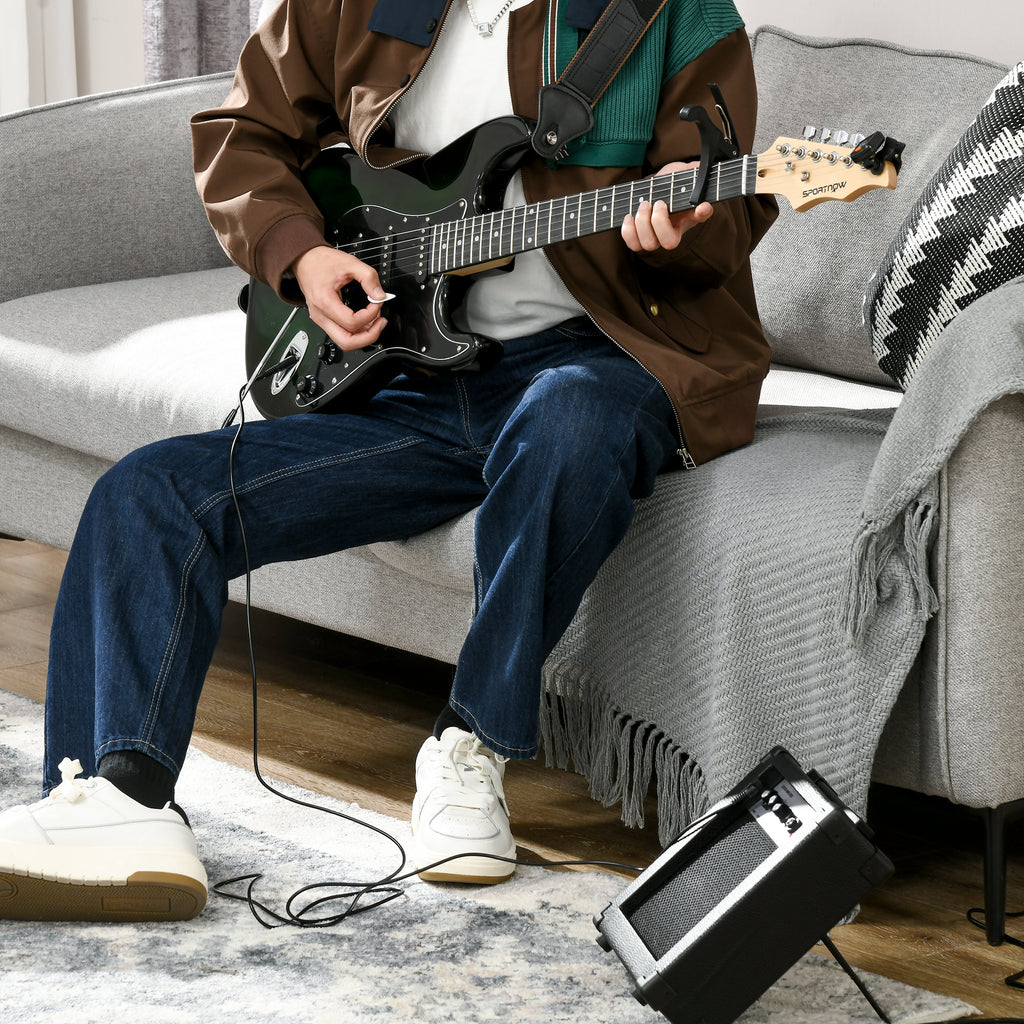 SPORTNOW Elektrische Gitarre mit 15W Verstärker, Tasche, Gurt und digitalem Stimmgerät, Schwarz