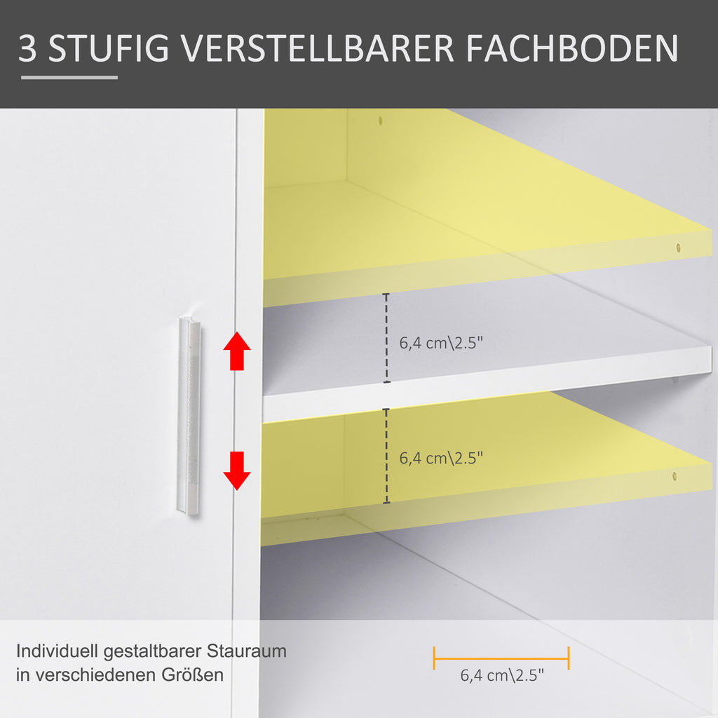 HOMCOM Druckerständer Druckertisch Bürowagen Rollwagen mit Schrank+Regale Spanlatte Weiß 60 x 50 x 65,5 cm