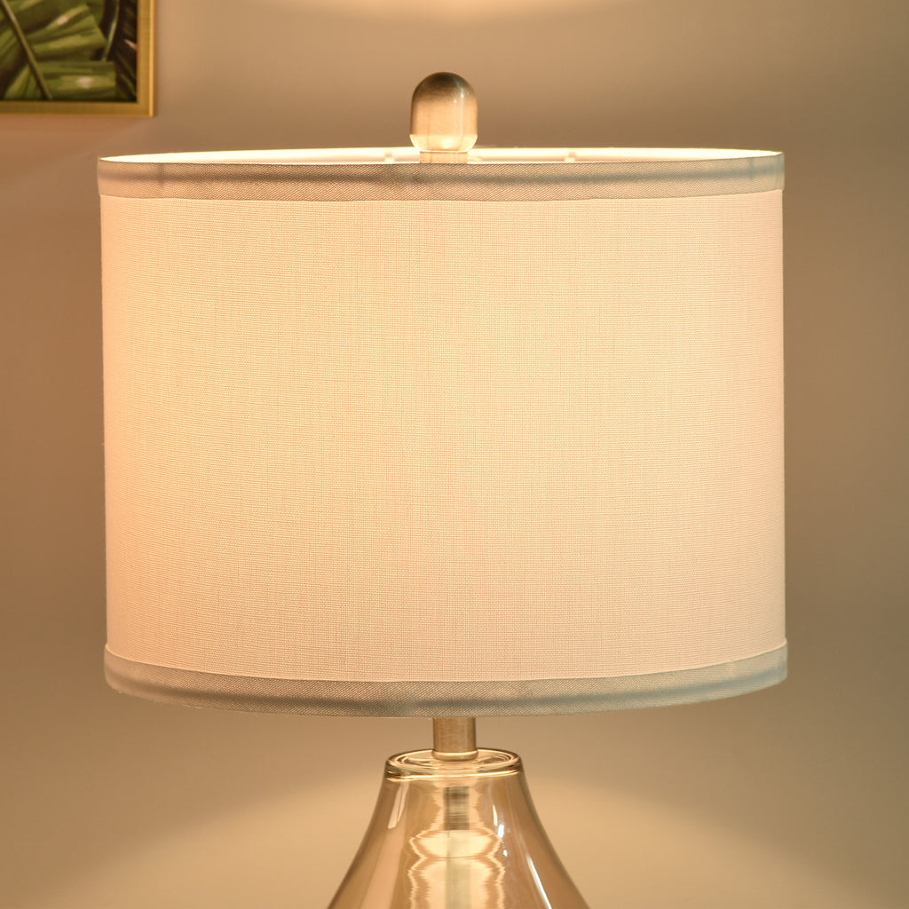 HOMCOM 2-Set Tischlampen Tischleuchten E27-Fassung Nachttischlampe 40 W Glas Leinen Stahl Bernstein Ø30 x 56H cm
