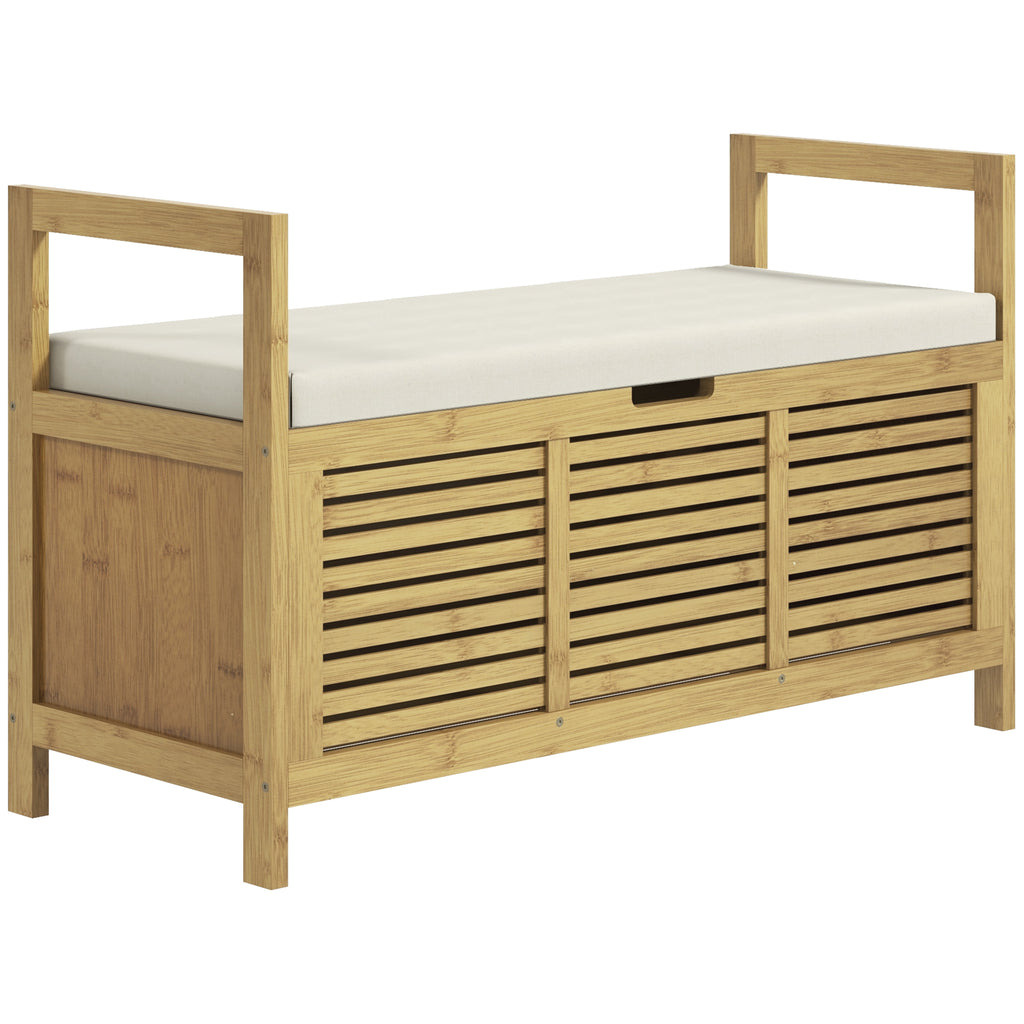 HOMCOM Schuhablage mit Stauraum, Schuhbank, weiche Sitzfläche, Bambus, 100x40x60 cm