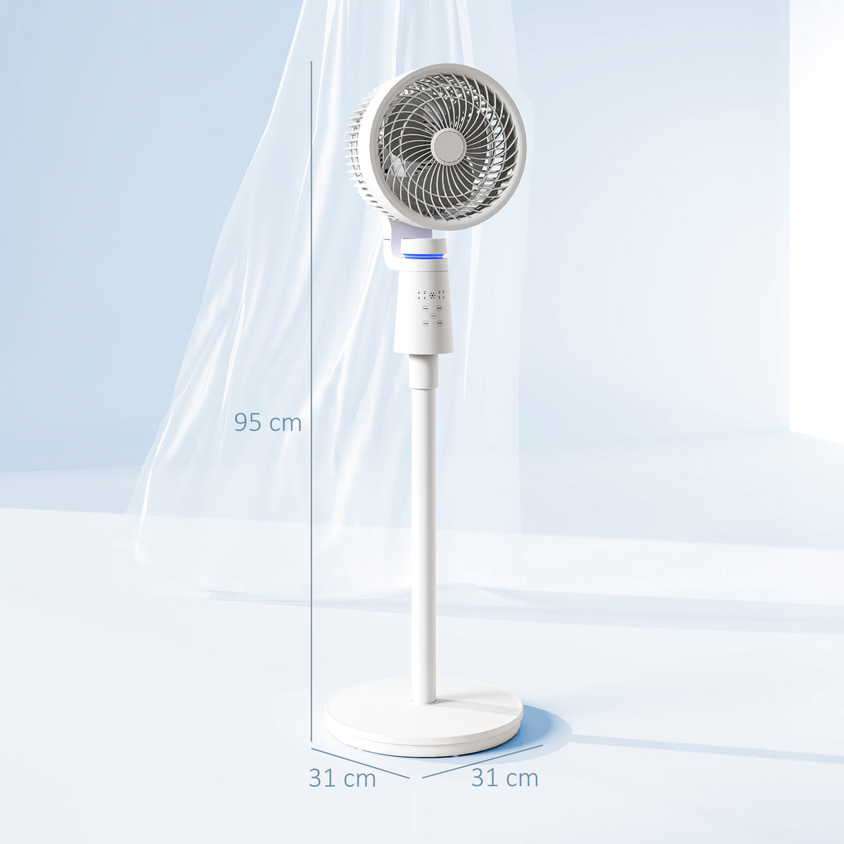 HOMCOM Verstellbarer Oszillations-Luftzirkulationsventilator 70°+90°, Fernbedienung, Timer 7Std, 3 Geschwindigkeiten, weiß