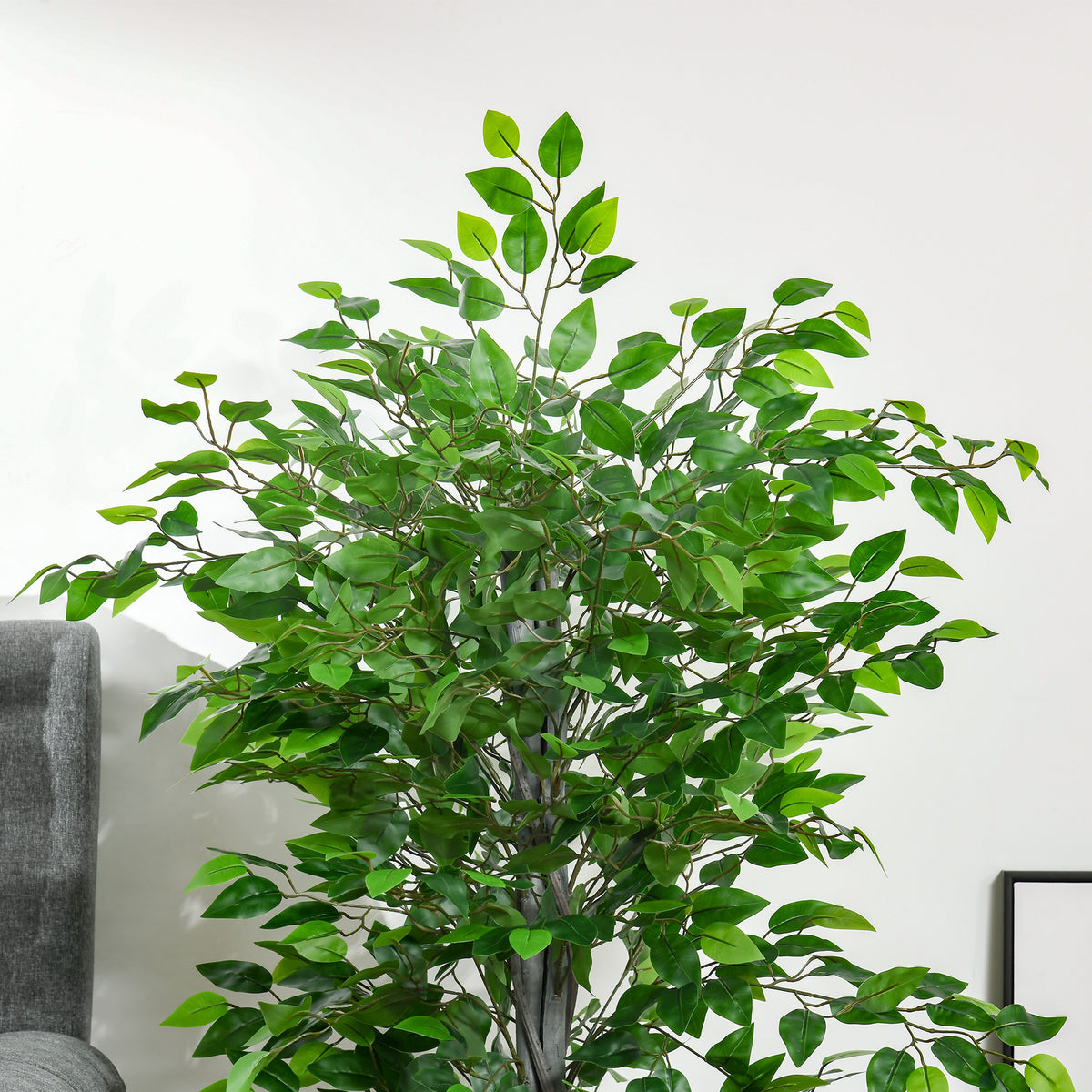 HOMCOM Künstlicher Baum, Ficus-Kunstpflanze, realistisches Aussehen, Zementtopf, 135 cm, pflegeleicht, Kunststoff, Grün