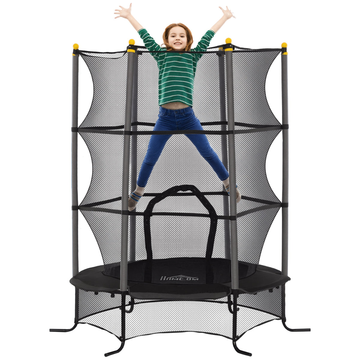HOMCOM Trampolin für Kinder, Ø163 cm, mit Sicherheitsnetz, In- und Outdoor, Belastung bis 50 kg, Stahl, Kunststoff, Schwarz