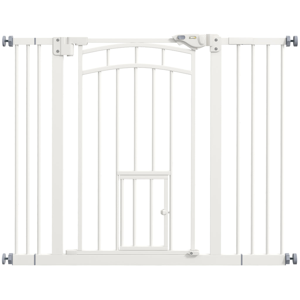 PawHut Treppenschutzgitter Hundeschutzgitter, automatisches Schließen, Einhandbedienung,100 cm x 4 cm x 76 cm, Weiß