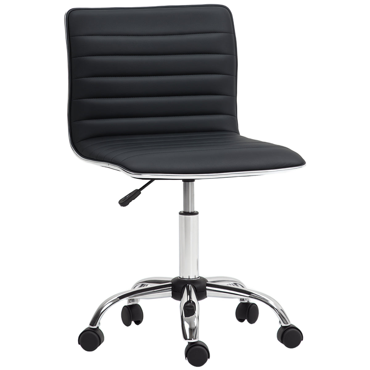 HOMCOM Höhenverstellbarer Salonstuhl mit Rückenlehne, Drehstuhl, Metall, Kunstleder, 48 x 52 x 78-90 cm, Schwarz