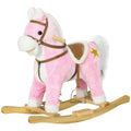 HOMCOM Schaukelpferd, Sattel mit Steigbügeln, Soundeffekte, Musik, Plüschkörper, Metallrahmen, bis 30 kg, pink